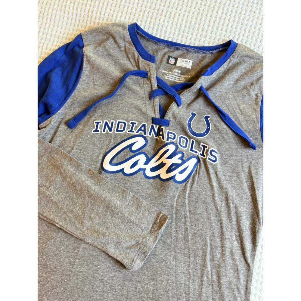Indianapolis Colts Womens Medium Lace Up Long Sleeve Shirt Grey NFL Team Apparel